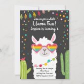 Llama Fiesta Heart Zonnebril Verjaardagsuitnodigin Kaart (Voorkant)