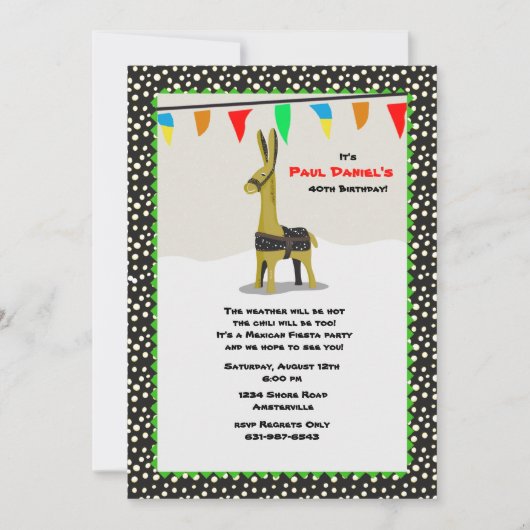 Llama Fiesta Party Invitation Kaart (Voorkant)