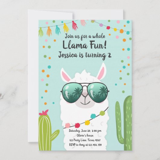 Llama Fiesta Verjaardag Alpaca Fiesta Blauw Meisje Kaart (Voorkant)