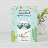 Llama Fiesta Verjaardag Alpaca Fiesta Blauw Meisje Kaart (Staand voorkant)