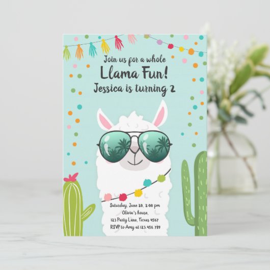 Llama Fiesta Verjaardag Alpaca Fiesta Blauw Meisje Kaart (Staand voorkant)