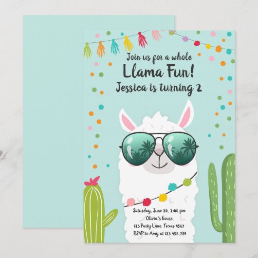 Llama Fiesta Verjaardag Alpaca Fiesta Blauw Meisje Kaart (Voorkant / Achterkant)