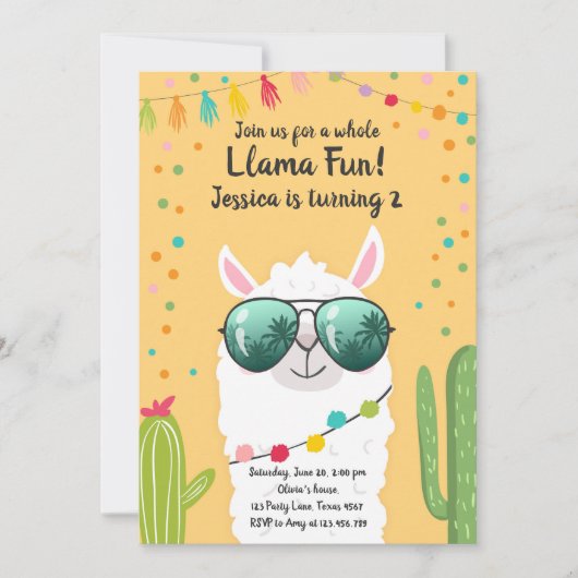 Llama Fiesta Verjaardag Alpaca Fiesta Geel Meisje Kaart (Voorkant)