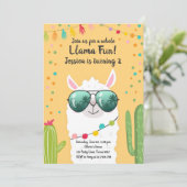 Llama Fiesta Verjaardag Alpaca Fiesta Geel Meisje Kaart (Staand voorkant)