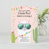 Llama Fiesta Verjaardag Alpaca Fiesta roze meisje Kaart (Staand voorkant)