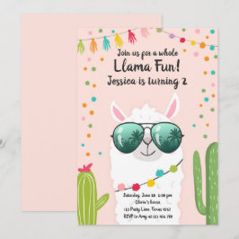 Llama Fiesta Verjaardag Alpaca Fiesta roze meisje Kaart