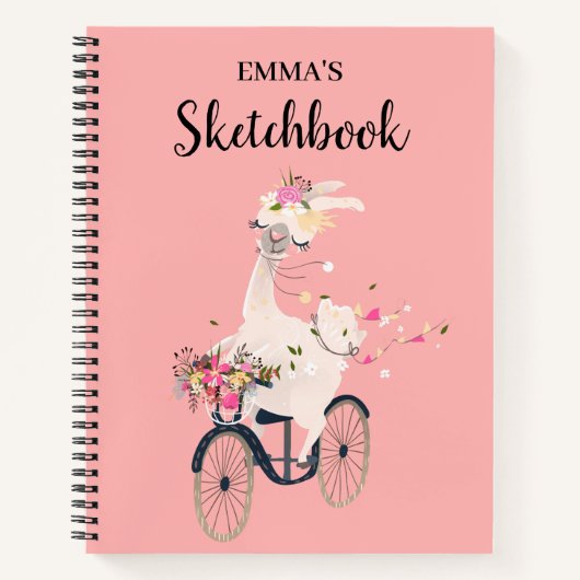 Llama fietst kinder schetsboek met naam notitieboek (Voorkant)