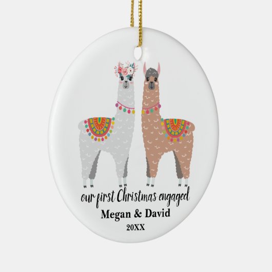 Llama First Christmas Engaged or married Keramisch Ornament (Rechts)