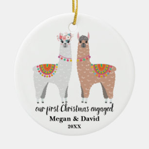 Llama First Christmas Engaged or married Keramisch Ornament