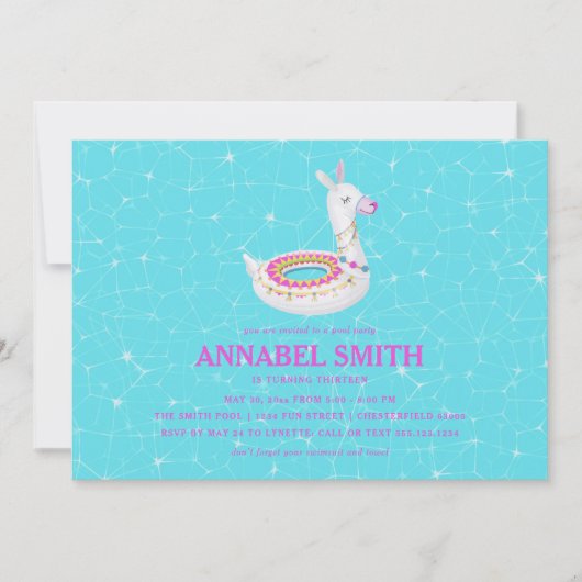 Llama Float Birthday Pool Party Kaart (Voorkant)