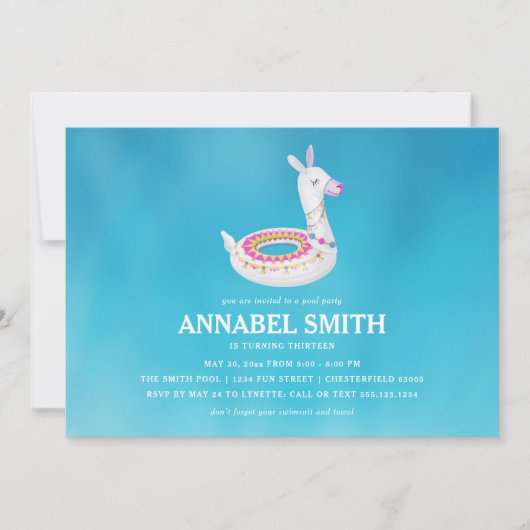 Llama Float Birthday Pool Party Kaart (Voorkant)