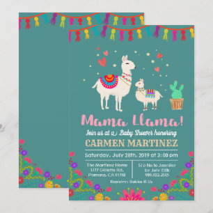 Llama Floral Baby shower Invitation Kaart