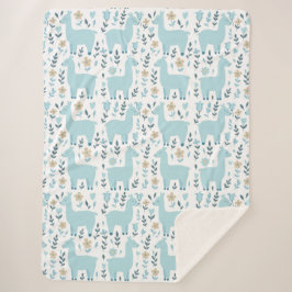 Llama & Flowers Sherpa Blanket - Customized Sizing Sherpa Deken