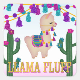LLAMA FLUFF Square Treat Bag Toppers Vierkante Sticker