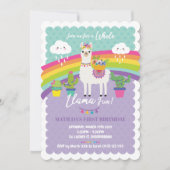 Llama Fun 1st Birthday Party Invitations Alpaca Kaart (Voorkant)