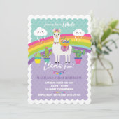 Llama Fun 1st Birthday Party Invitations Alpaca Kaart (Staand voorkant)