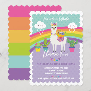 Llama Fun 1st Birthday Party Invitations Alpaca Kaart