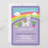 Llama Fun 1st Verjaardag Party Uitnodigingen Alpac (Voorkant)