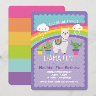Llama Fun 1st Verjaardag Party Uitnodigingen Alpac