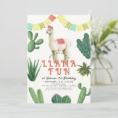 Llama Fun Alpaca Cactus 1e Verjaardag Kaart (Staand voorkant)