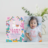 Llama Fun Alpaca Meisje Roze 1e Verjaardag Foto Kaart (Staand voorkant)