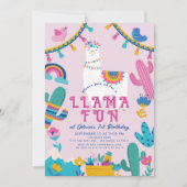 Llama Fun Alpaca Meisje Roze 1e Verjaardag Kaart (Voorkant)