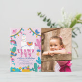 Llama Fun Alpaca Meisje Roze Verjaardag Foto Kaart (Staand voorkant)