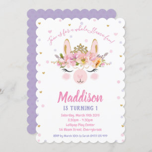 Llama Fun Birthday Invitations Girls Alpaca Kaart