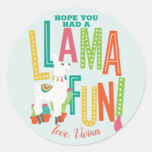Llama Fun Birthday Party Bedankt voor je plezier Ronde Sticker