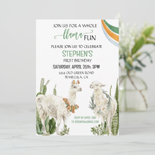 Llama Fun Birthday Party Fiesta Cactus Kaart (Staand voorkant)