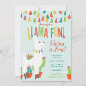 Llama Fun Birthday Party Invitation Alpaca Blue Kaart (Voorkant)