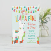 Llama Fun Birthday Party Invitation Alpaca Blue Kaart (Staand voorkant)