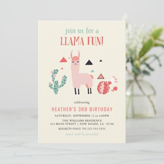 Llama Fun Birthday Party Kaart (Staand voorkant)