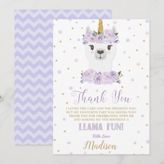 Llama Fun Birthday Party Paars Floral Kaart (Voorkant / Achterkant)