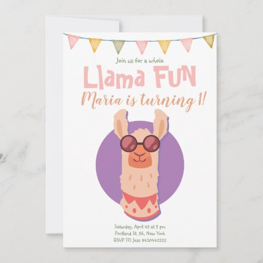 Llama Fun Cute Alpaca Birthday Uitnodiging (Voorkant)