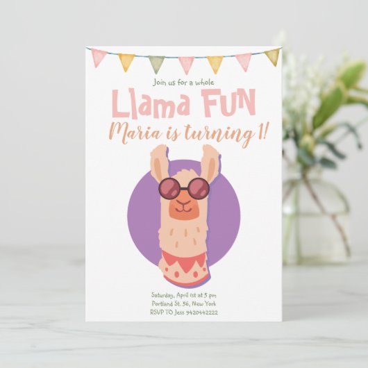 Llama Fun Cute Alpaca Birthday Uitnodiging (Staand voorkant)