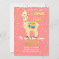 Llama Fun Gold en Pink Birthday Uitnodiging