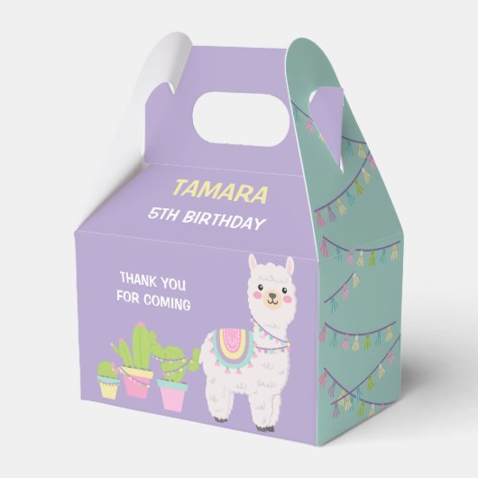LLAMA FUN Lila en aqua Favor Box Bedankdoosjes (Voorkant Zijde)