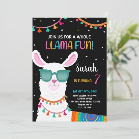 Llama Fun Llama Verjaardag Uitnodigingen (Staand voorkant)