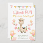 Llama Fun Pink Waterverf Birthday Kaart (Voorkant / Achterkant)
