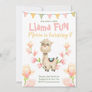 Llama Fun Pink Waterverf Birthday Kaart