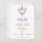 Llama Fun Verjaardagsfeest Paarse Bloemen Meisje Kaart (Voorkant)