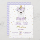 Llama Fun Verjaardagsfeest Paarse Bloemen Meisje Kaart (Voorkant / Achterkant)