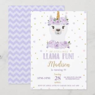 Llama Fun Verjaardagsfeest Paarse Bloemen Meisje Kaart