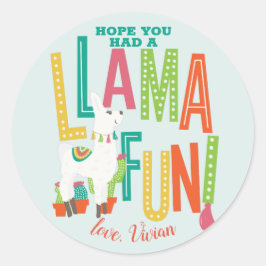 Llama Fun verjaardagsfeestje Bedankt Favor Ronde Sticker