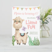 Llama Fun Waterverf Birthday Uitnodiging (Staand voorkant)