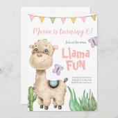 Llama Fun Waterverf Birthday Uitnodiging (Voorkant / Achterkant)