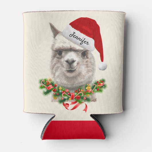 Llama Funny kerststooking Stuffer Santa Hat Blikjeskoeler (Voorkant)