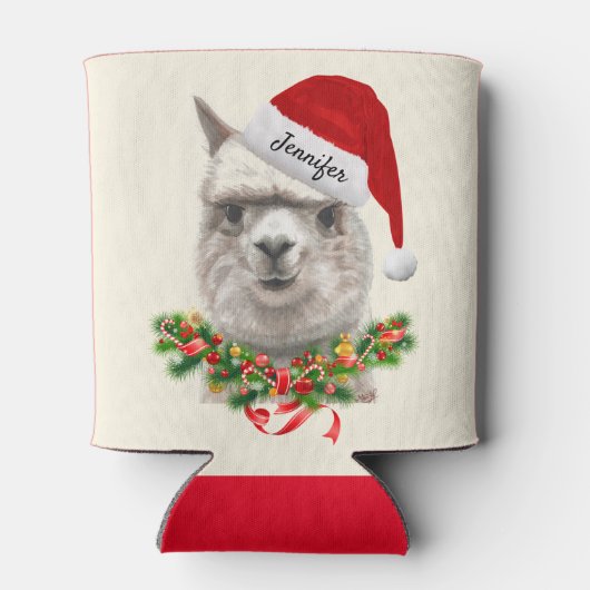 Llama Funny kerststooking Stuffer Santa Hat Blikjeskoeler (Achterkant)