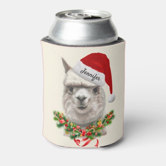 Llama Funny kerststooking Stuffer Santa Hat Blikjeskoeler (Blikje Achterkant)